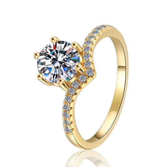 【E1】1CT 18K Gold Plated Moissanite Ring In 925 Sterling Silver-Customizable Engraving