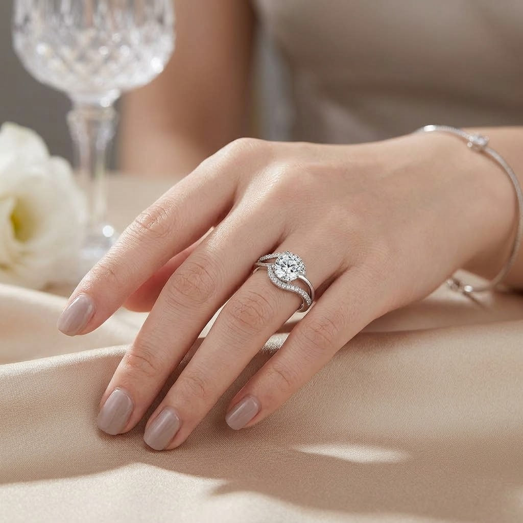 【#310】925 Sterling Silver Moissanite Ring Round Cut Twist Band Sparkle Gemstone Promise Engagement Rings for Women Jewelry Gift