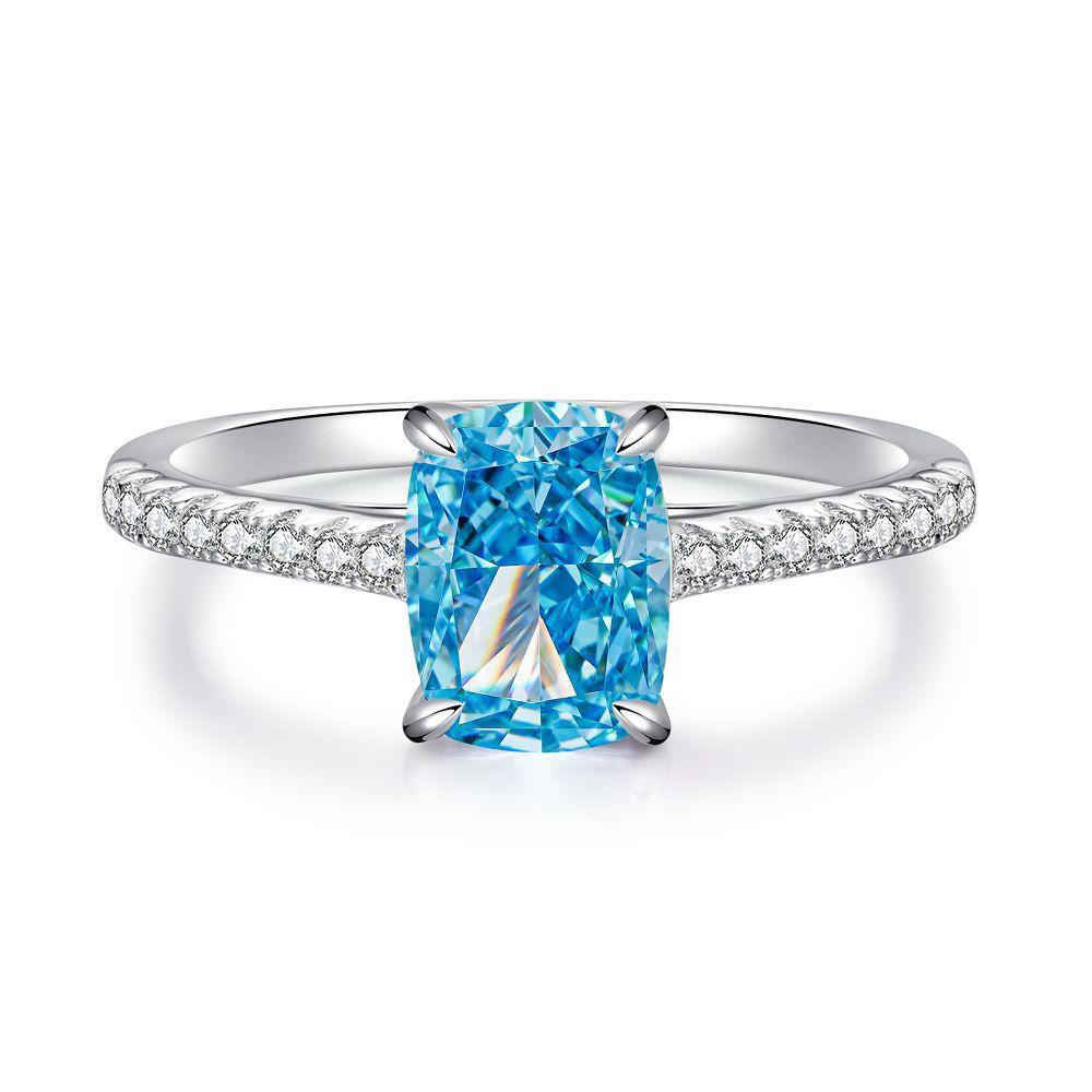 【T51】925 Sterling Silver 2CT Yellow Radiant Cut Cubic Zirconia Ring