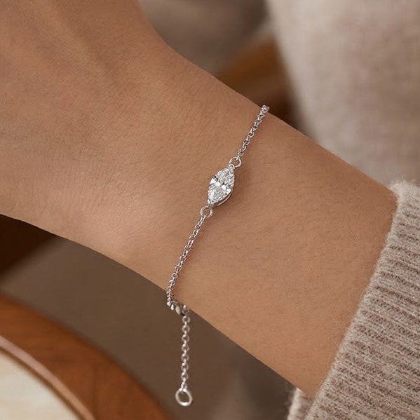 【#318】925 Sterling Silver 1ct  Marquise Cut Moissanite Bracelet for Women Sparkle Gemstone Adjustable Chain Jewelry Gift