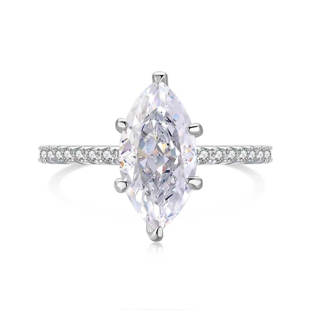 【T17】925 Sterling Silver 2CT Marquise Cut Cubic Zirconia Ring