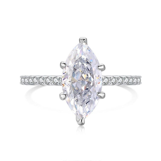 【T17】925 Sterling Silver 2CT Marquise Cut Cubic Zirconia Ring