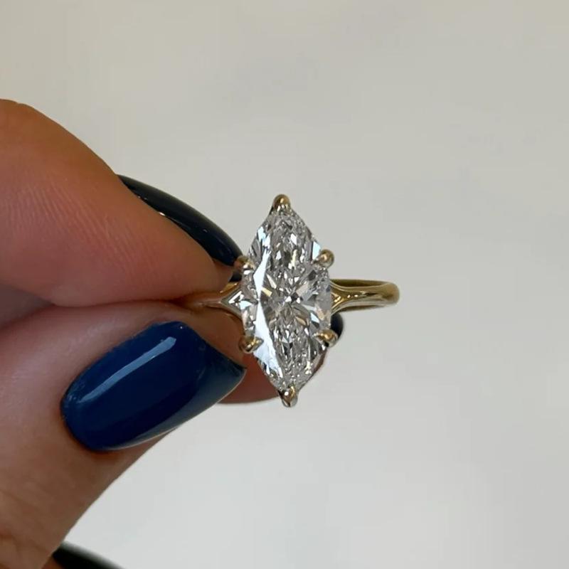 【T7】925 Sterling Silver 3CT Marquise Cut CZ Ring