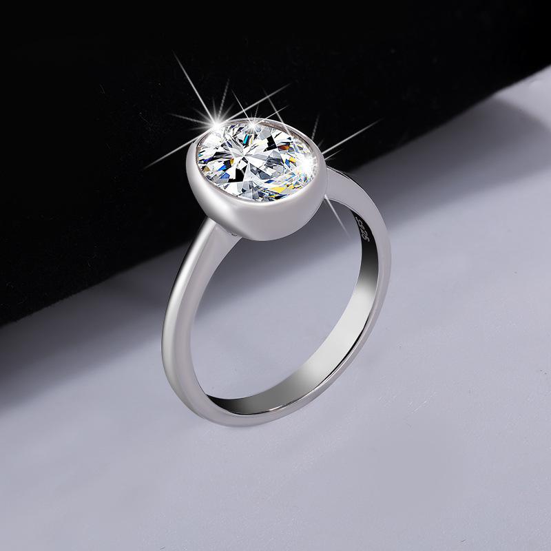【#79】925 Sterling Silver 2CT Bezel Setting Oval Synthetic Moissanite Ring