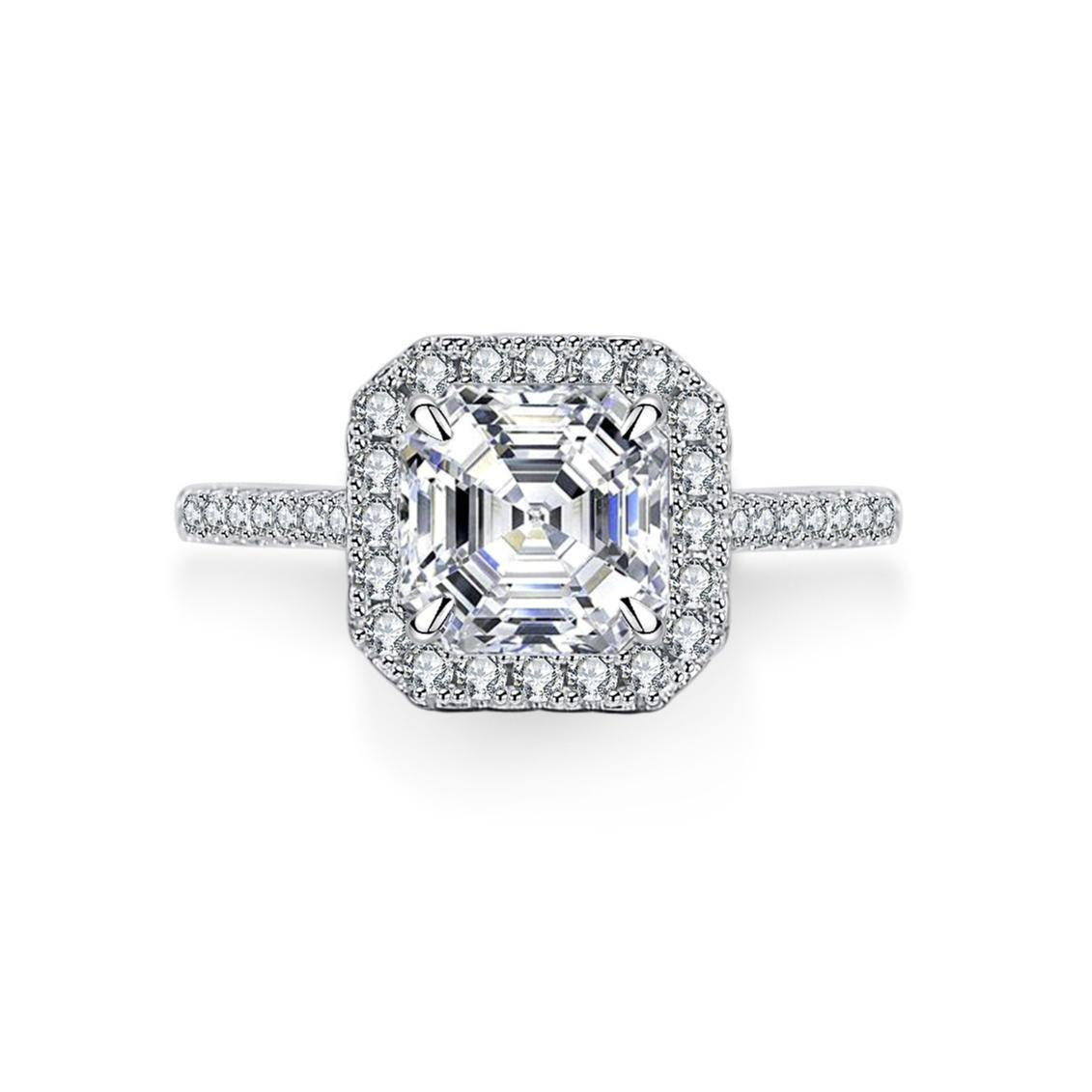 【#87】925 Sterling Silver 3CT Asscher Cut Moissanite Ring