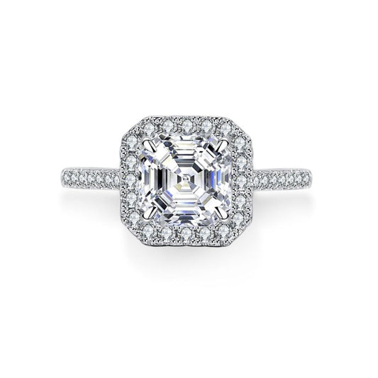 【#87】925 Sterling Silver 3CT Asscher Cut Moissanite Ring