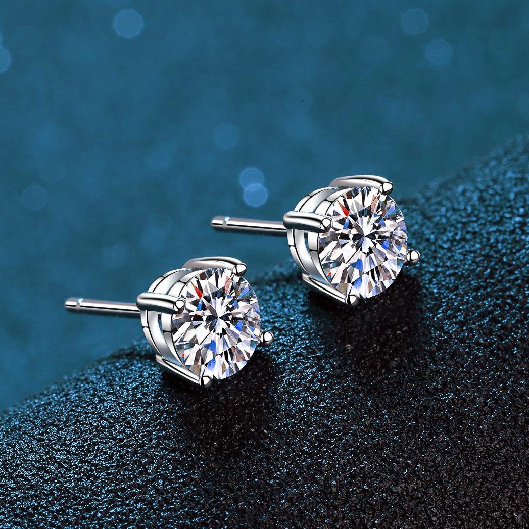 【T5】925 Silver Classic Four-claw Cubic Zirconia Stud Earrings