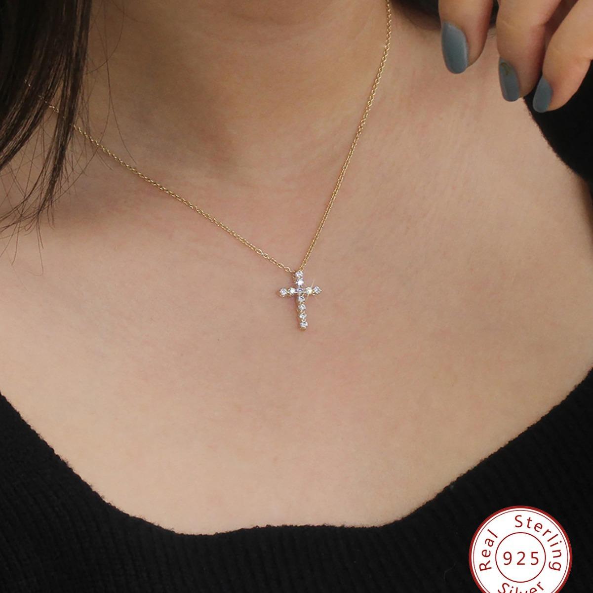 【#181】925 Sterling Silver Cross Moissanite Pendant Necklace