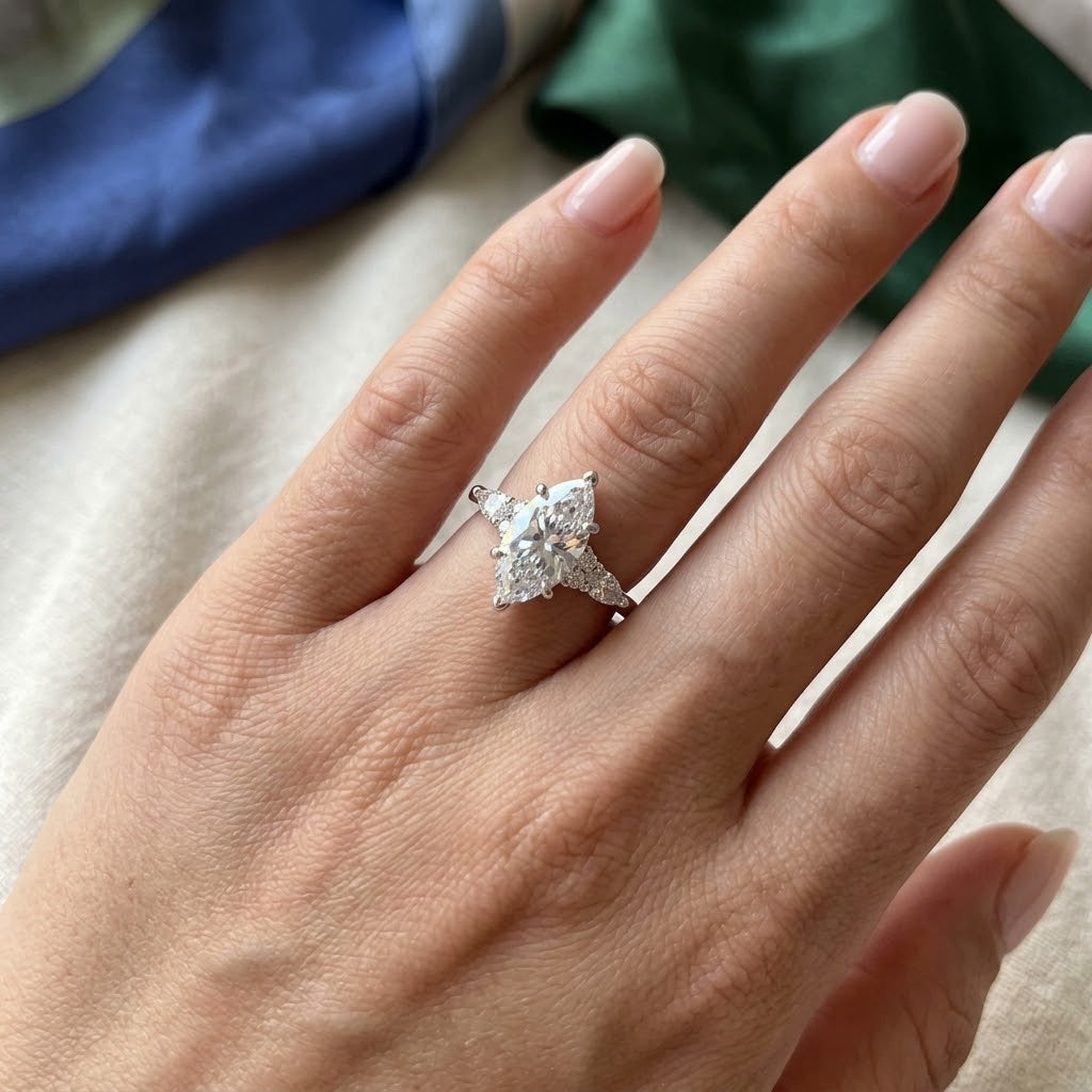 【#309】Sparkling Marquise Cut Moissanite Ring For Women, 925 Sterling Silver, D Color VVS1, With GRA Certificate, Elegant Marquise & Pear Cut Simulated Gemstone Engagement Ring, Daily Wear Jewellery Gift