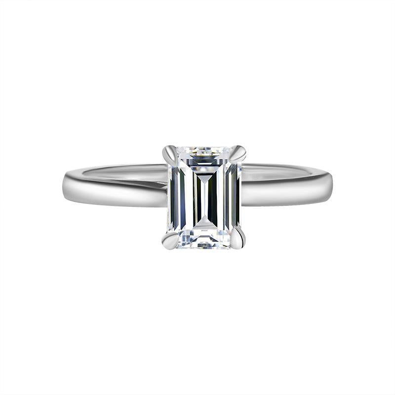 【#59】925 Sterling Silver Four-claw Emerald Cut Moissanie Ring