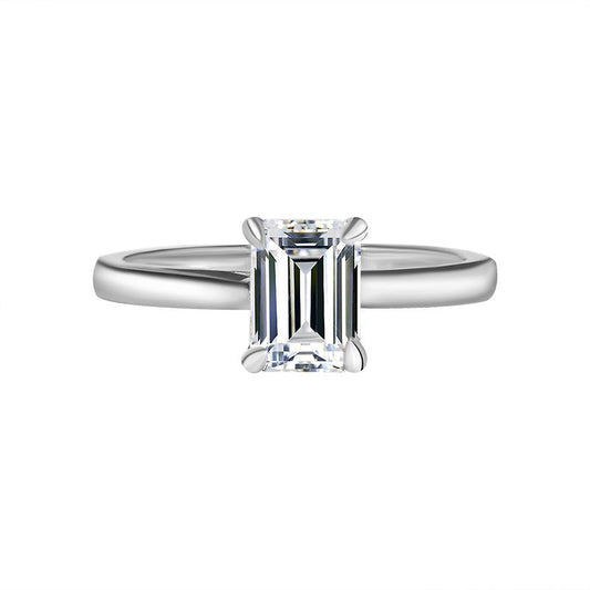 【#59】925 Sterling Silver Four-claw Emerald Cut Moissanie Ring