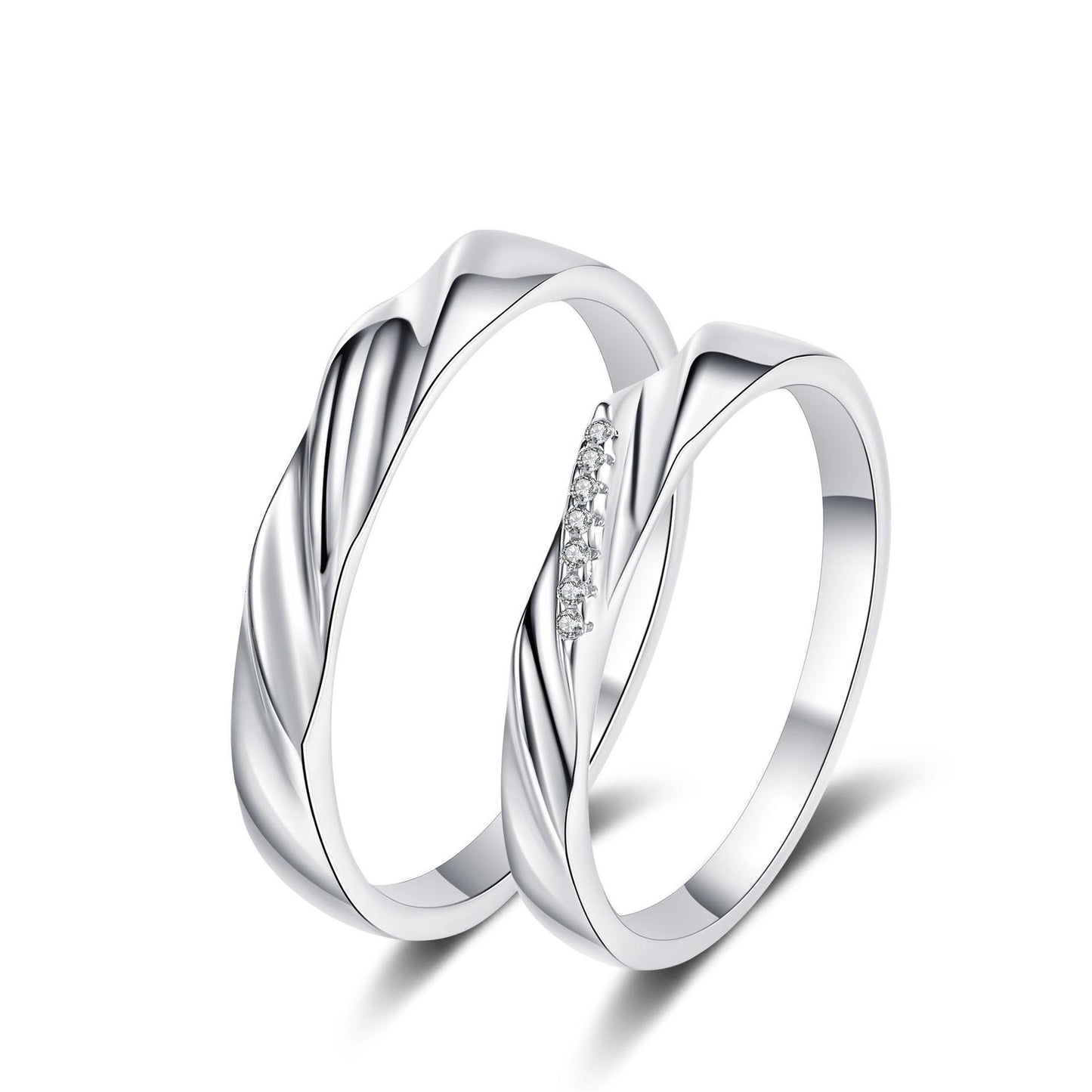 [New Arrival T14] 925 Sterling Silver Couple Rings Luxury Twisted Design Promise Rings for Lovers Jewelry Gift Set (1 Pair)