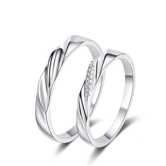 [New Arrival T14] 925 Sterling Silver Couple Rings Luxury Twisted Design Promise Rings for Lovers Jewelry Gift Set (1 Pair)
