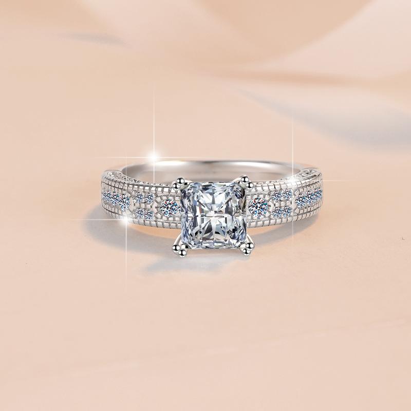 925 Sterling Silver 1.2CT Princess Cut Moissanite Ring For Engagement, Wedding  And Anniversary-Customizable Engraving