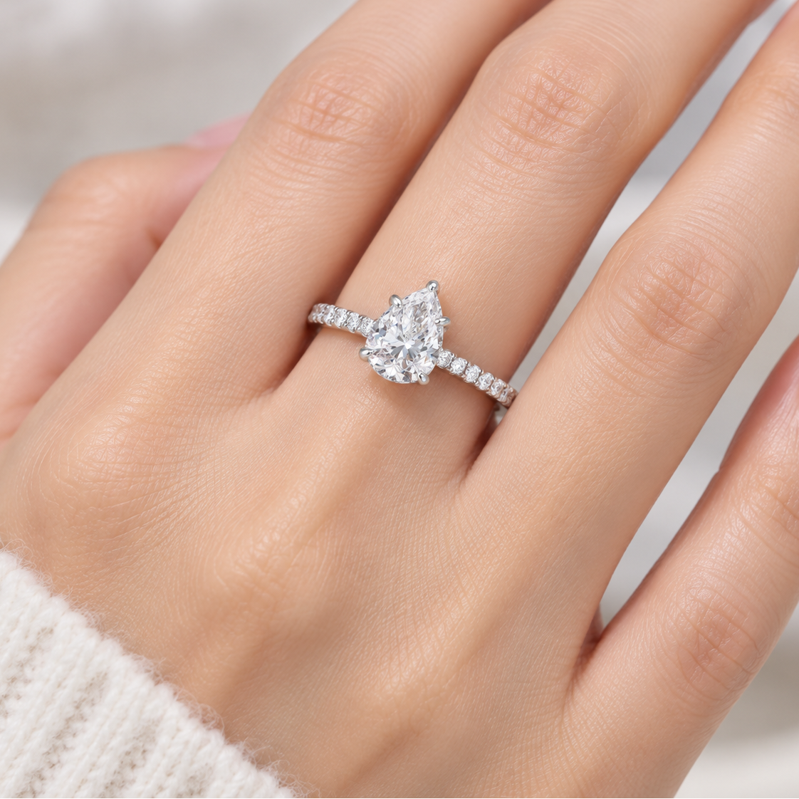 【#49】Pear Cut Moissanite Engagement Ring for Women,Teardrop Lab Diamond Promise Ring, S925 Sterling Silver D Color VVS1 Clarity Wedding Band