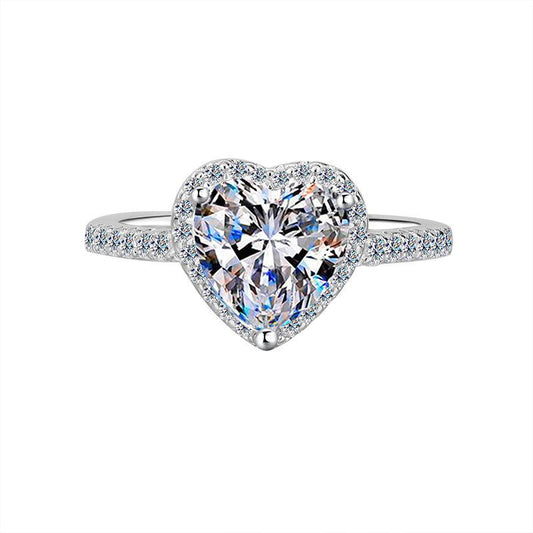 【New Arrival #8】Romantic 925 Sterling Silver Heart Cut Moissanite Ring, 1CT/2CT Sparkling Moissanite Halo Engagement Ring for Women, Anniversary Promise Jewelry with GRA Certificate