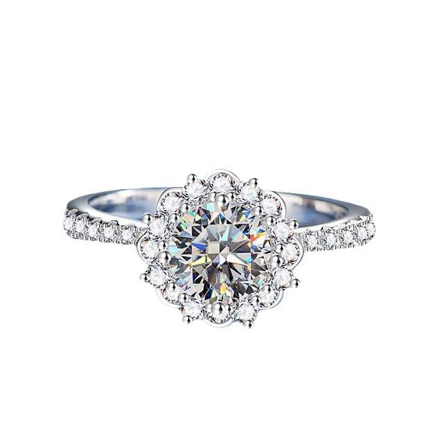 【#28】925 Sterling Silver 1CT Bouquet Design Moissanite Ring