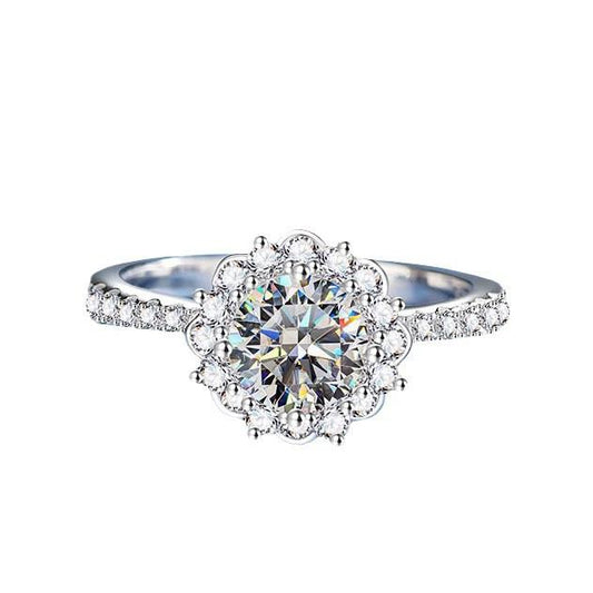【#28】925 Sterling Silver 1CT Bouquet Design Moissanite Ring