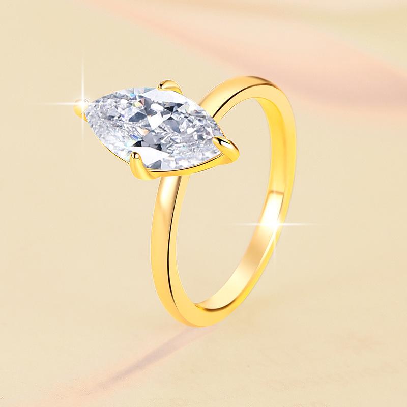 【E111】925 Sterling Silver Four Prong Setting 2CT Marquise Cut Moissanite Ring-Customizable Engraving