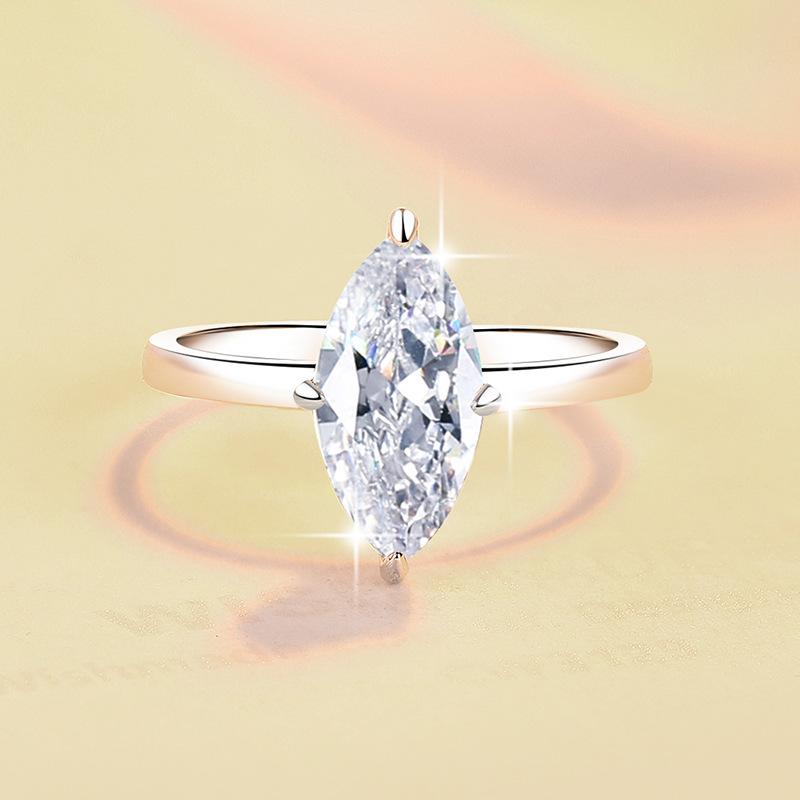 【E111】925 Sterling Silver Four Prong Setting 2CT Marquise Cut Moissanite Ring-Customizable Engraving