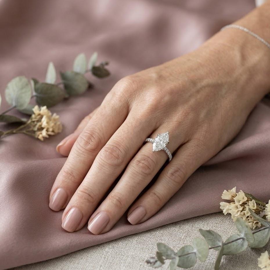 New Item #33: Women’s luxury engagement ring made of genuine S925 silver with a marquise cut moissanite—wedding jewelry gift