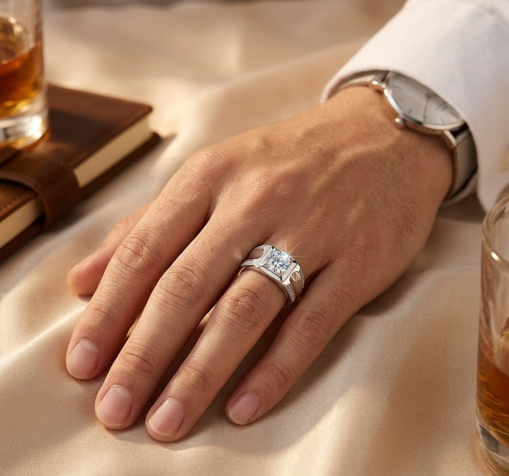 【#333】925 Sterling Silver Ring for Men Classic Round Cut Moissanite Solitaire Wedding Engagement Statement Ring Jewelry