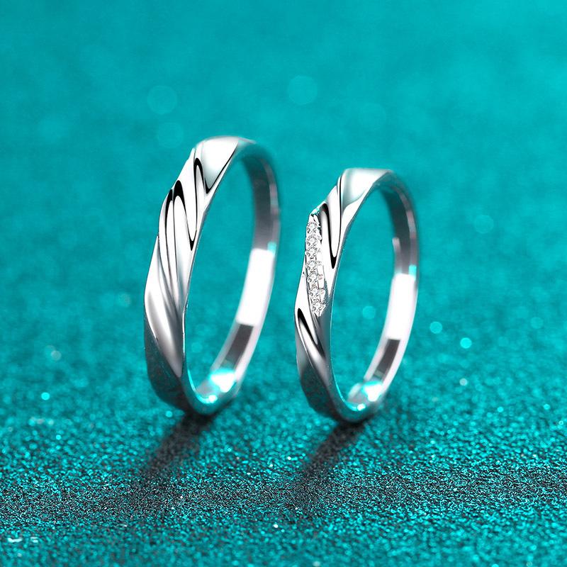 [New Arrival T14] 925 Sterling Silver Couple Rings Luxury Twisted Design Promise Rings for Lovers Jewelry Gift Set (1 Pair)