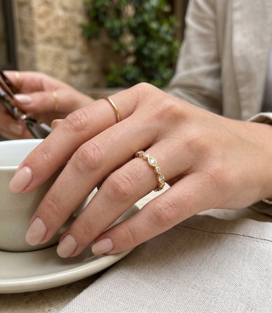 【#312】S925 Sterling Silver Moissanite Ring Marquise Round Geometric Stacking Band Fine Jewelry Gifts for Women