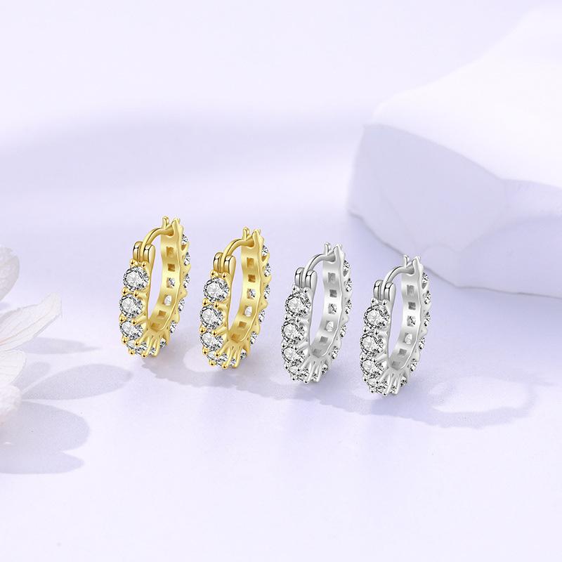 【T48】925 Sterling Silver Cubic Zirconia Hoop Earrings