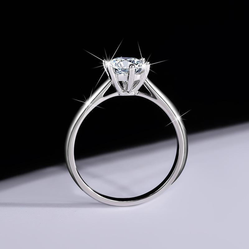 【#13】S925 Sterling Silver Moissanite Ring Classic Six-Prong Wedding Proposal Ring