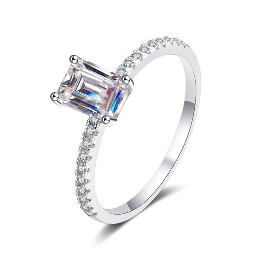 【#204】925 Sterling Silver 1CT Emerald Cut Moissanite Ring