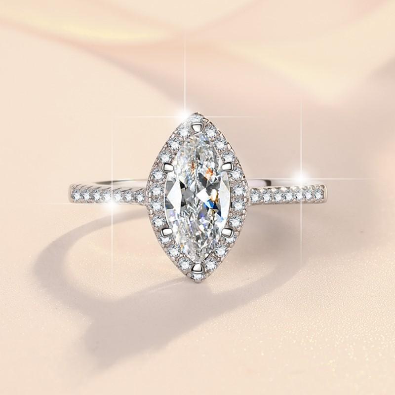 【#41】925 Sterling Silver Marquise Cut 1CT Synthetic Moissanite Ring