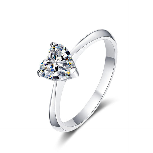 【#162】Heart-Shaped Moissanite Ring In 925 Sterling Silver
