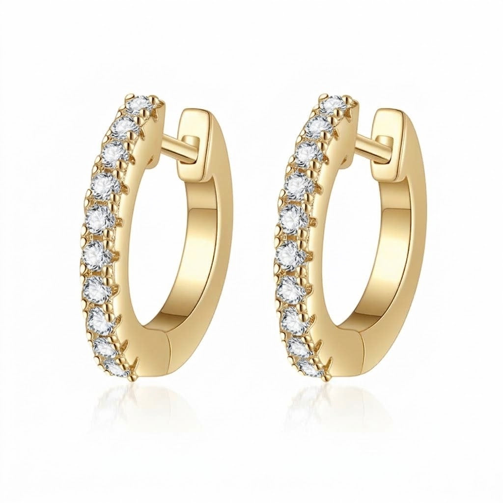 【#306】925 Sterling Silver Moissanite Huggie Hoop Earrings Sparkling Small Round Gem Ear Rings Elegant Fine Jewelry Gift for Women