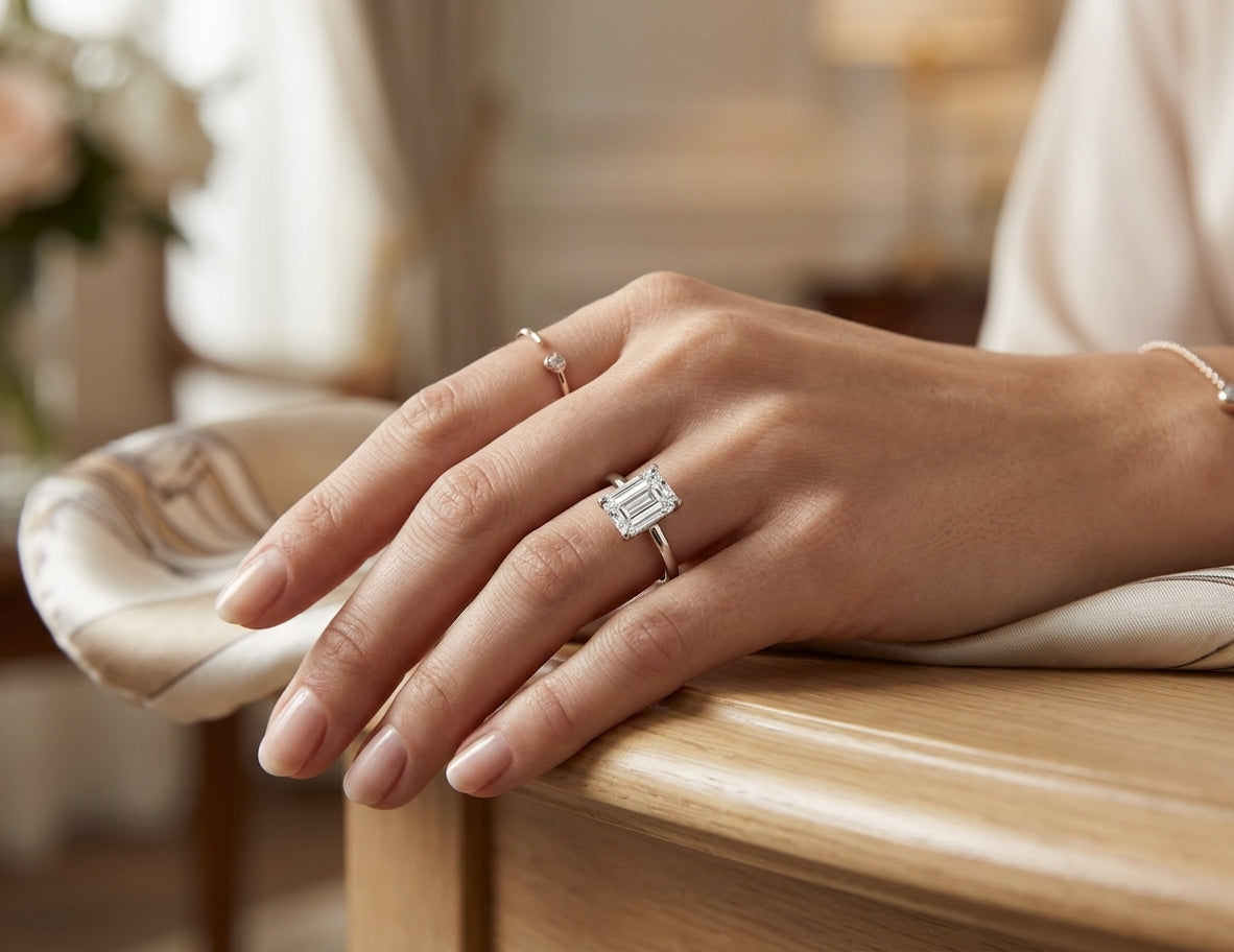 New Arrival #180】  925 Sterling Silver Emerald Cut Moissanite Ring Simple Rectangle Sparkling Gemstone Solitaire Engagement Proposal Wedding Band for Women