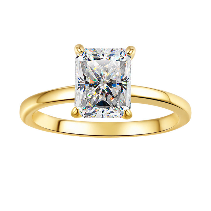 【304】925 Sterling Silver Moissanite Radiant Cut Solitaire Ring for Women Radiant Cut Sparkling Engagement Promise Ring Jewelry Fine Gifts
