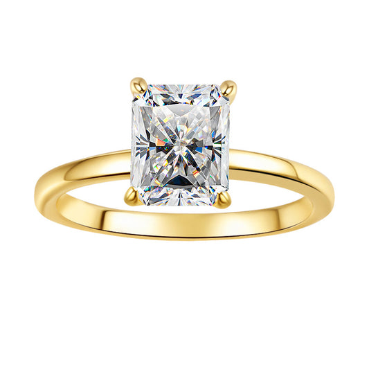 【304】925 Sterling Silver Moissanite Radiant Cut Solitaire Ring for Women Radiant Cut Sparkling Engagement Promise Ring Jewelry Fine Gifts