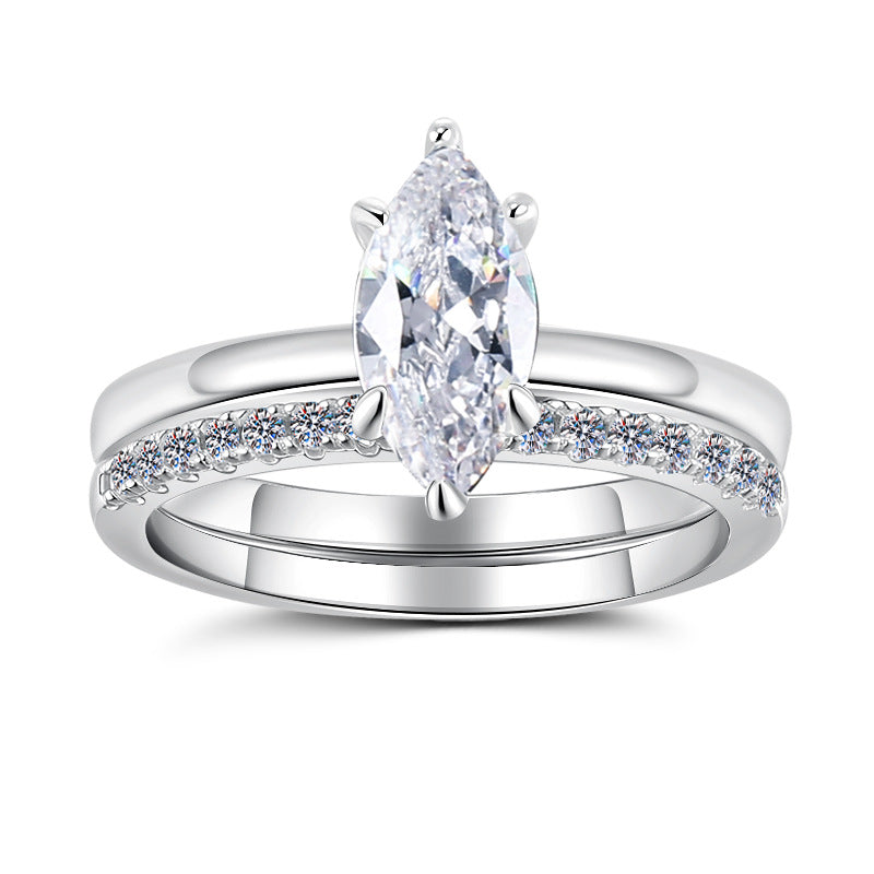 【#338】S925 Sterling Silver Marquise Cut Moissanite Ring Set Elegant Stackable Bridal Wedding Engagement Rings for Women Jewelry