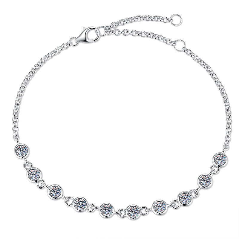 【#325】925 Sterling Silver Moissanite Bracelet for Women Sparkle Round Cut Bezel Set Chain Fine Jewelry Gift