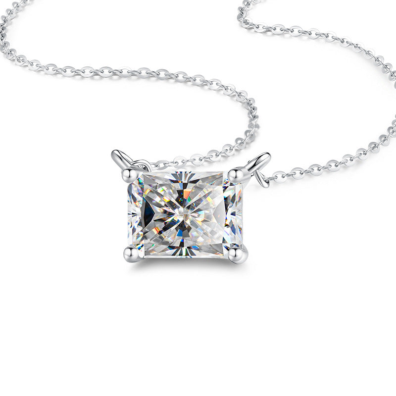 【#339】925 Sterling Silver Moissanite Pendant Necklace Radiant Cut Square Gemstone Chain Jewelry Gift for Women