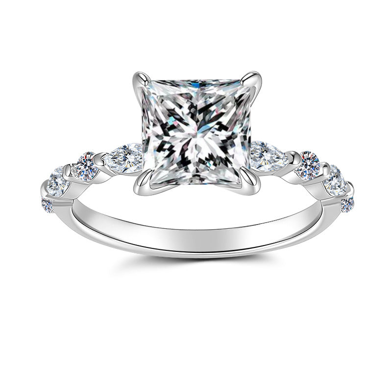 【#340】925 Sterling Silver Princess Cut Moissanite Ring Square Sparkling Engagement Promise Rings Fine Jewelry for Women Gift