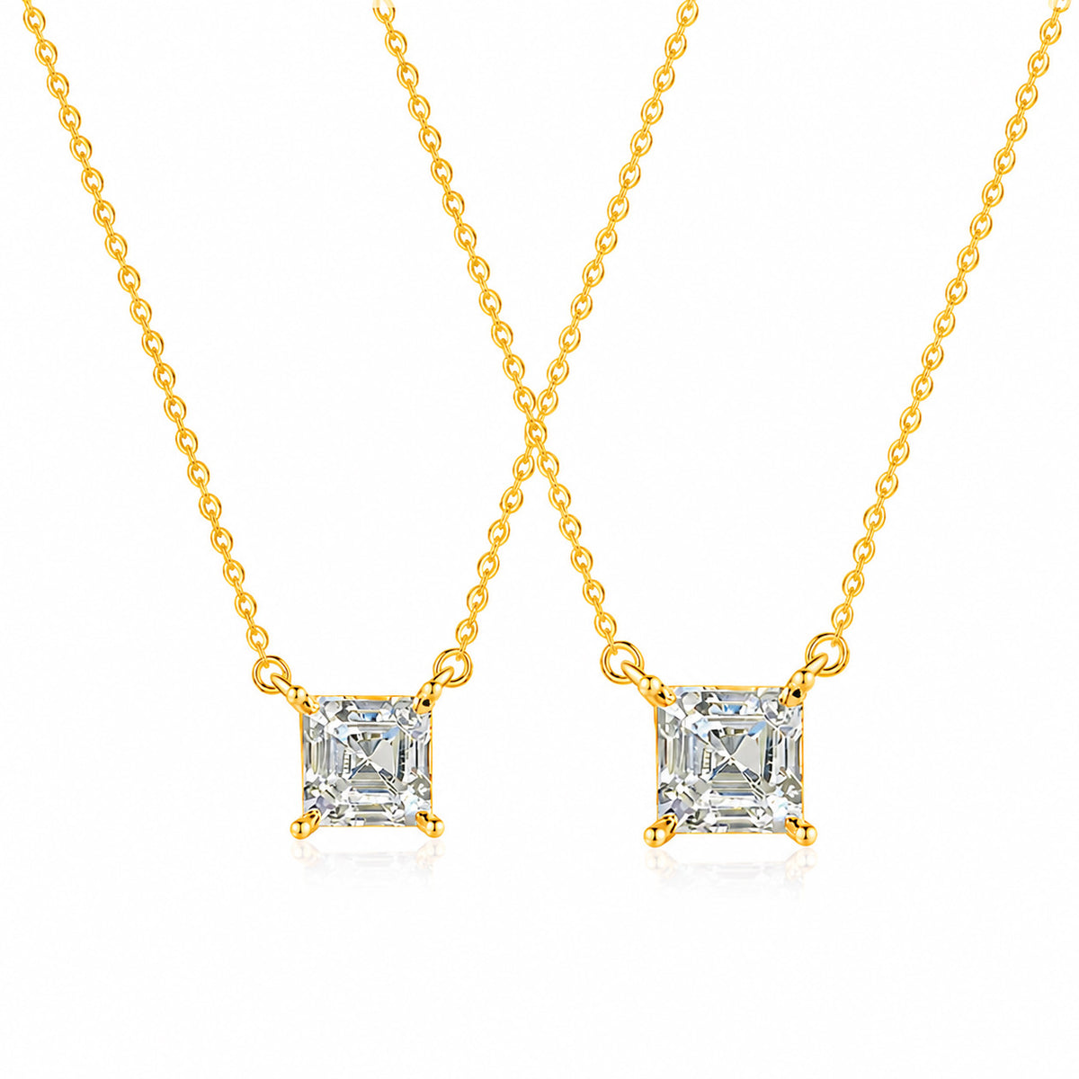 【#335】S925 Sterling Silver Moissanite Princess Cut Pendant Necklace Sparkling Solitaire Chain Fine Jewelry Gift for Women