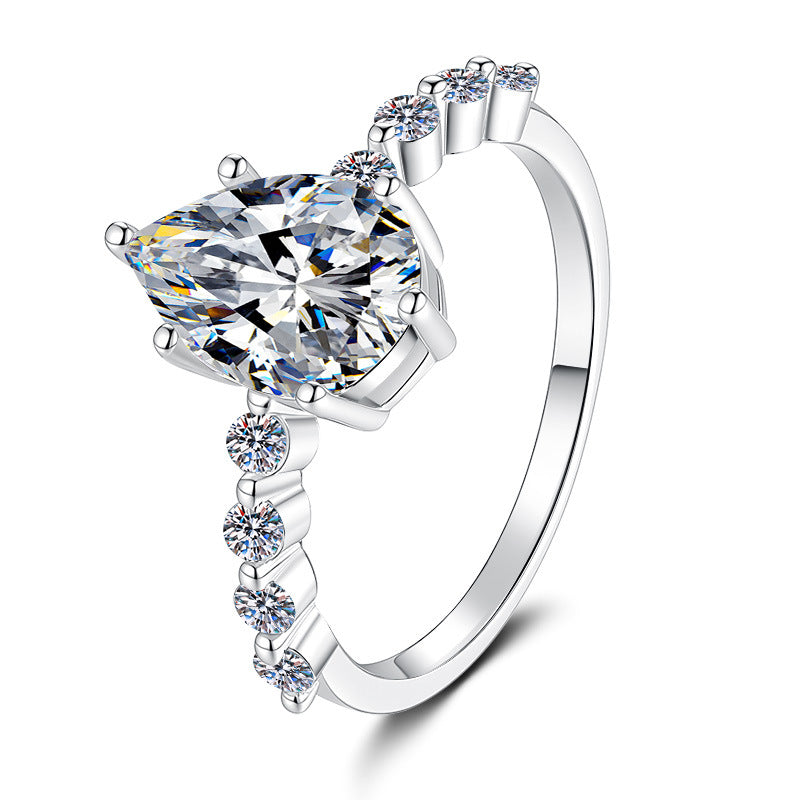 【#308】925 Sterling Silver Pear Cut Moissanite Ring Sparkling Teardrop Engagement Ring for Women Fine Jewelry