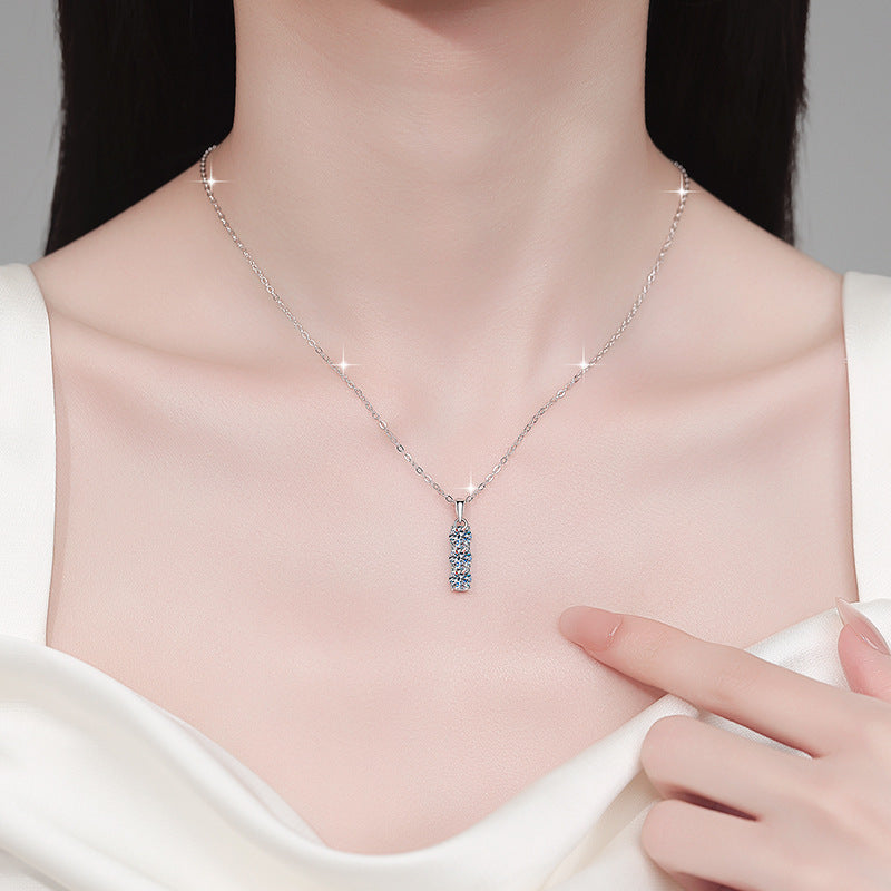 【#317】925 Sterling Silver Round Cut Moissanite Drop Pendant Chain Necklace Sparkling Fine Jewelry Elegant Gift for Women