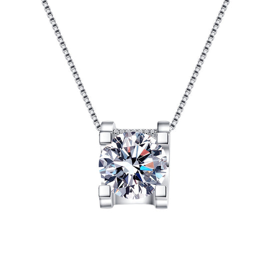# 301  925 Sterling Silver Moissanite Necklace Round Cut Solitaire Pendant Box Chain Fine Jewelry Gift for Women