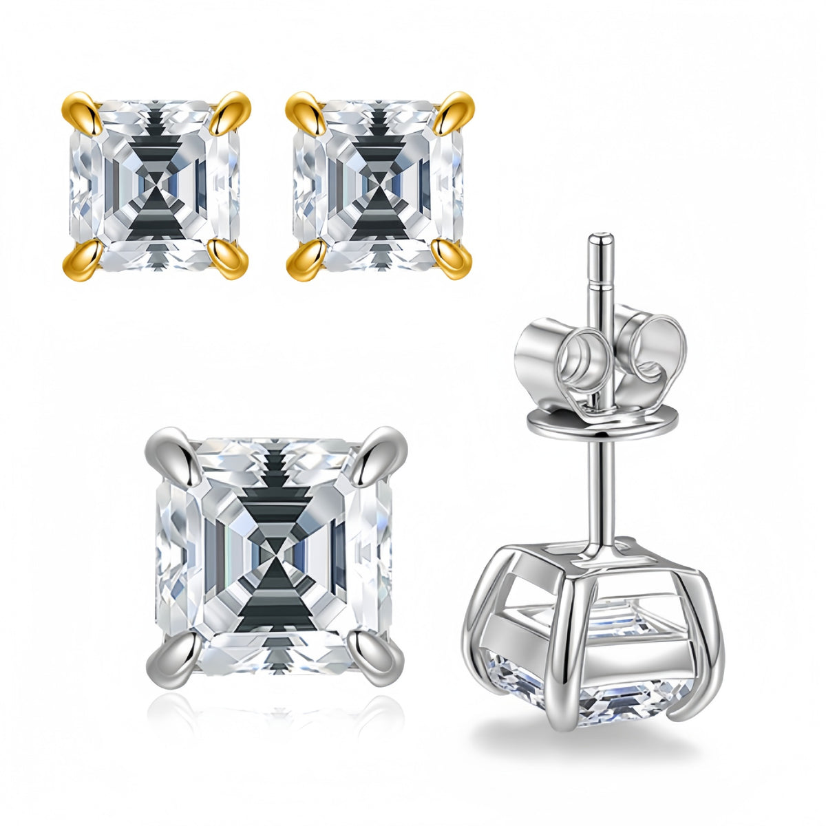 【#327】S925 Sterling Silver Moissanite Stud Earrings Square Cut Sparkle Fine Jewellery for Women Gift