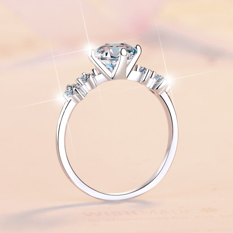 【#314】925 Sterling Silver 1ct Moissanite Ring Round Sparkle Engagement Wedding Promise Rings for Women Fine Jewelry Gift