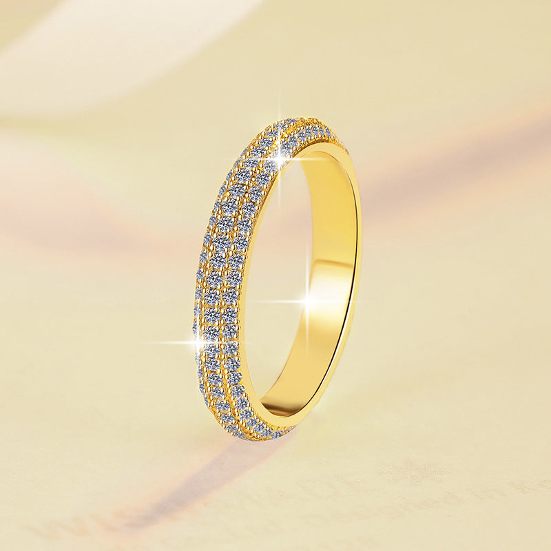 【#334】925 Sterling Silver Moissanite Ring Multi Row Pavé Sparkle Wedding Band Fine Jewelry Gift for Women