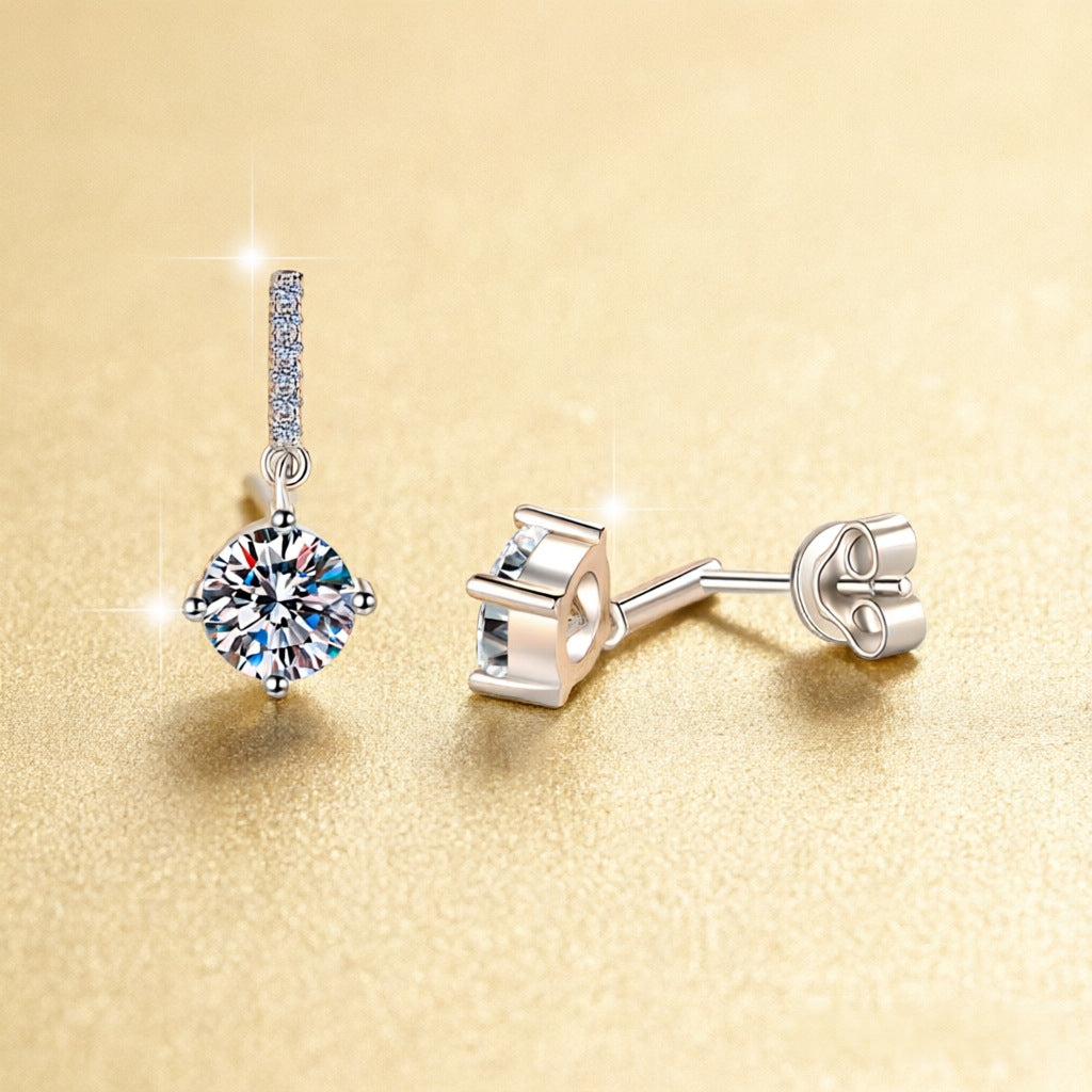 【#342】925 Sterling Silver Moissanite Drop Earrings Sparkling Round Cut Dangle Earrings for Women Anniversary Party Jewelry Gift