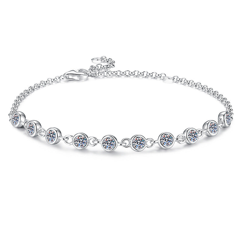【#325】925 Sterling Silver Moissanite Bracelet for Women Sparkle Round Cut Bezel Set Chain Fine Jewelry Gift